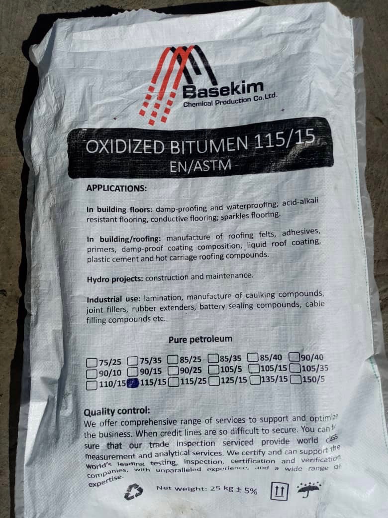 BITUMEN 115/15 IS AIR BLOWN HARD AND OXIDIZED GRADE IN 25KG BAG 