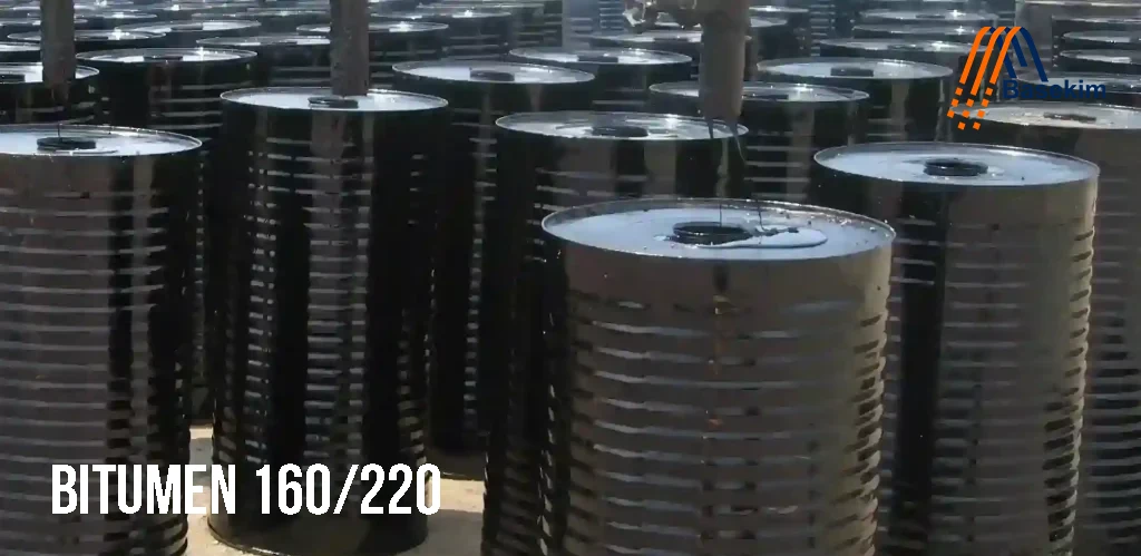 Viscous dark brown bitumen 160-220 sample used in road construction and asphalt production