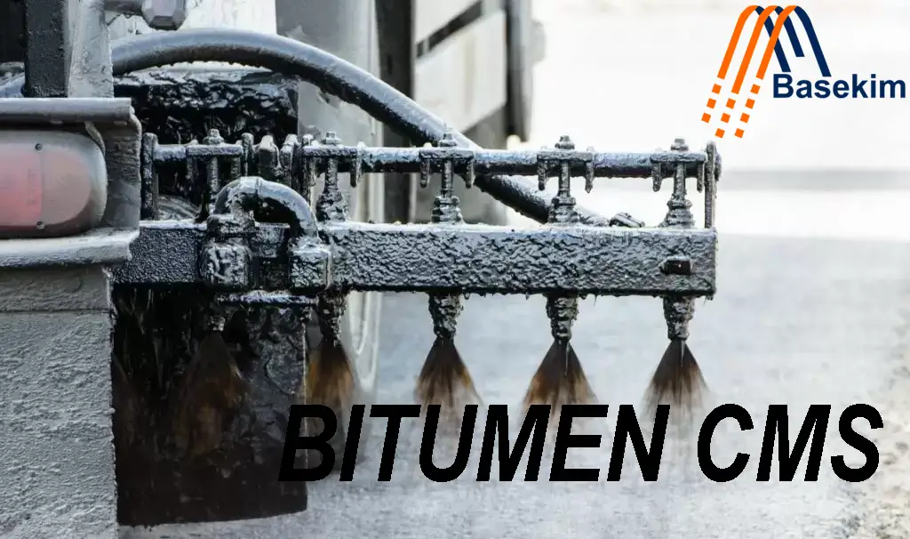 Bitumen CMS being sprayed on a road surface by a distributor truck – Basekim