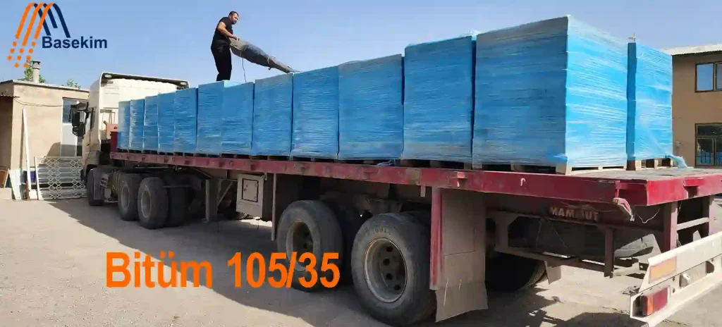 Bitüm 105/35 paletlerinin Basekim tarafından tıra yüklenmiş sevkiyat görüntüsü