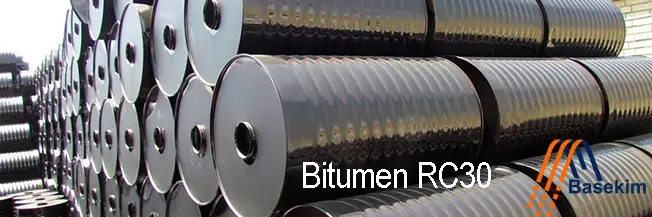 Bitumen RC30 in sealed drums, ready for road sealing and patching in UAE, supplied by Basekim.