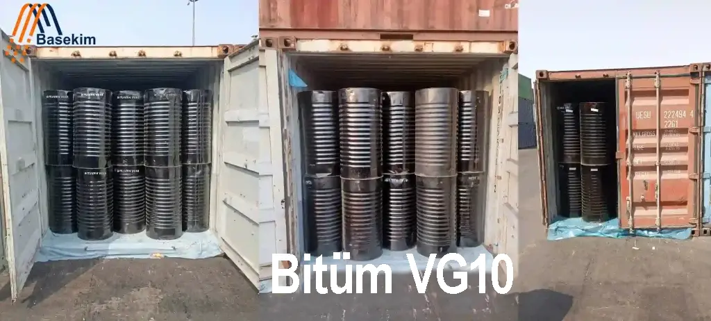 Bitumen VG10 steel drum packaging loaded in export containers