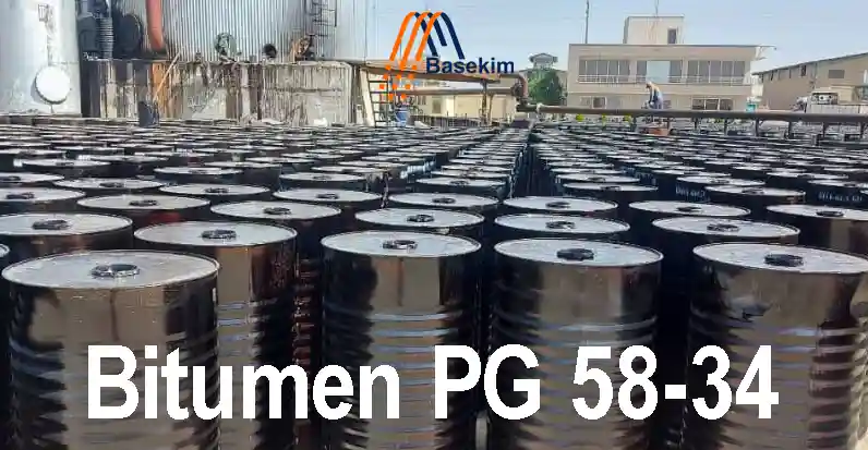 Bitumen PG 58-34 -Bitüm PG 58-34 packed in steel drums for transport.