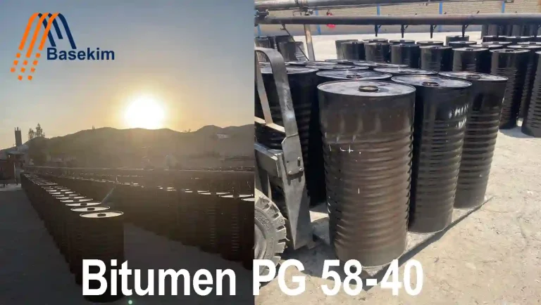 Bitumen PG 58-40 packaged in steel drums ready for export.