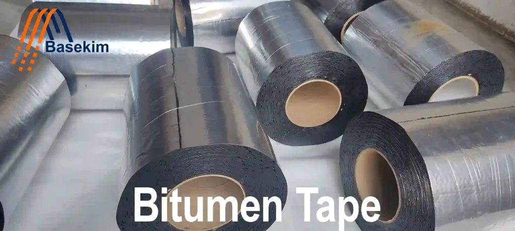 Rolls of self-adhesive bitumen tape with foil backing, ready for sealing and waterproofing applications.