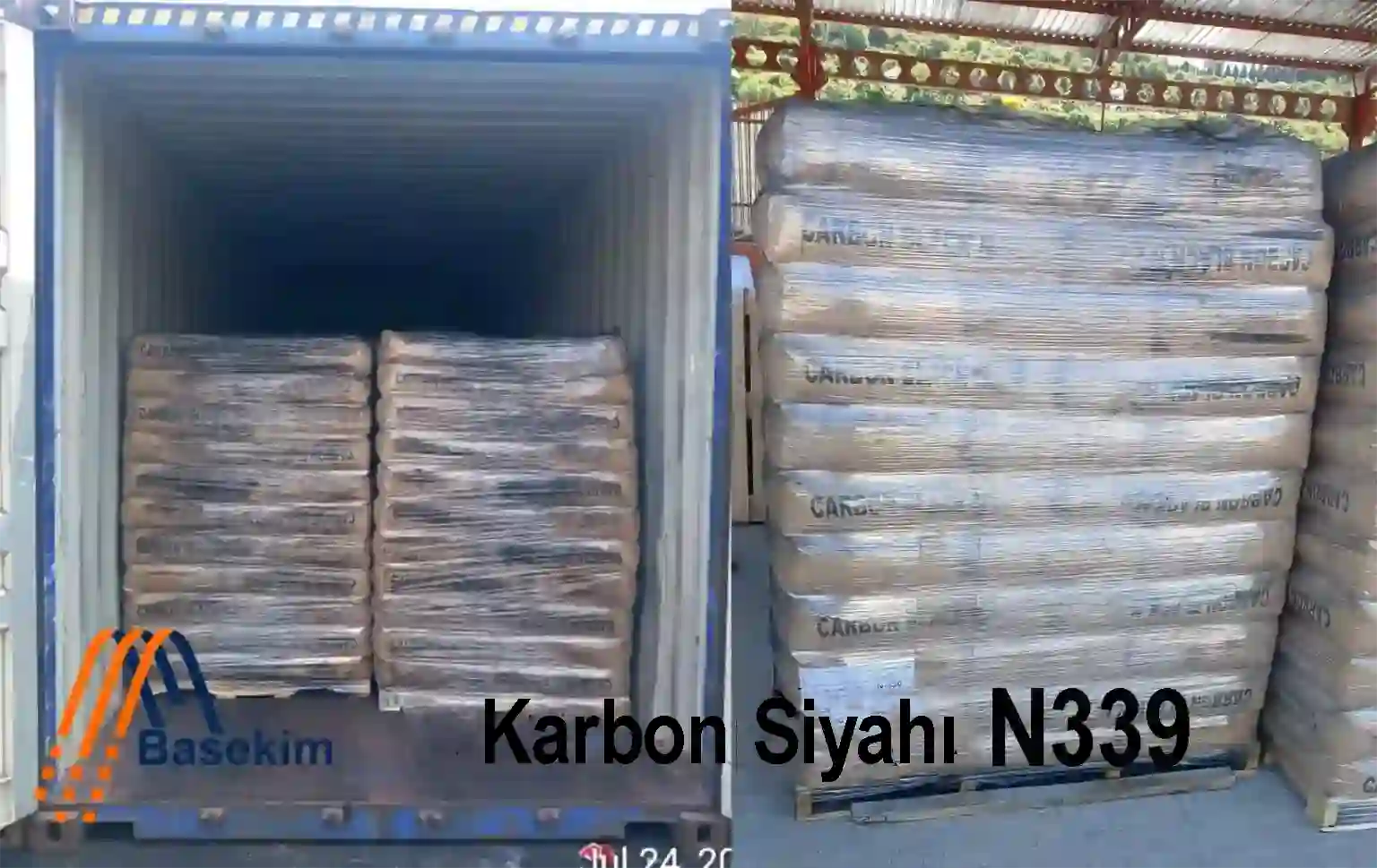 Paletli Karbon Siyahı N339 torbalarının Basekim tarafından konteyner ve depo yüklemesi