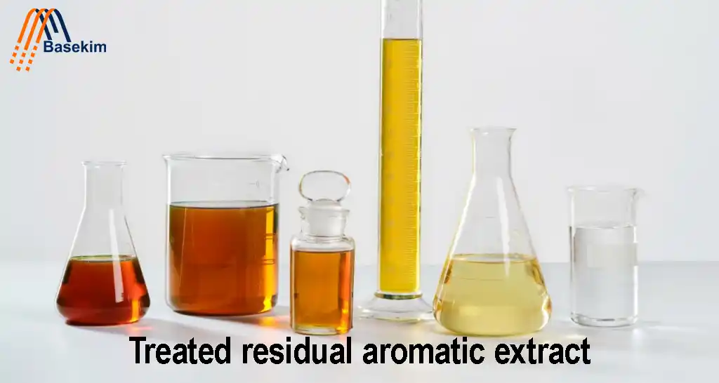Treated residual aromatic extract (TRAE) samples in laboratory glassware supplied by Basekim UAE and Turkey