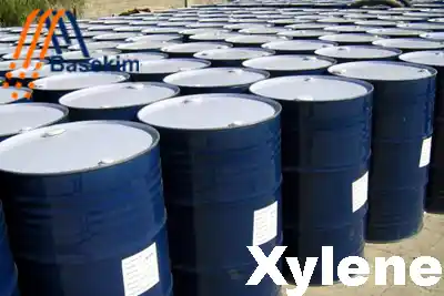 Xylene solvent in 200-liter steel drums supplied by Basekim for paints, coatings, and petrochemical industries