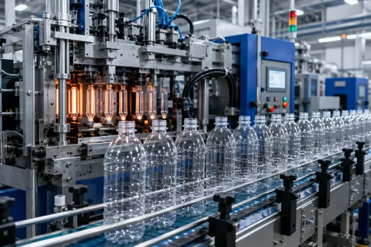 Industrial plastic bottle production line using PET resin materials
